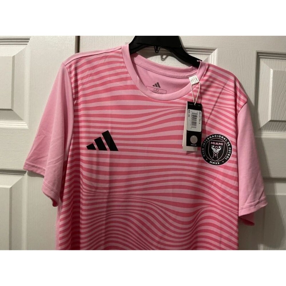 Adidas Inter Miami CF Messi 10 Pre-Game Tee - Size L - Pink Stripe